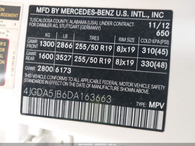 2013 MERCEDES-BENZ ML 350 4JGDA5JB6DA163663 Photo 8