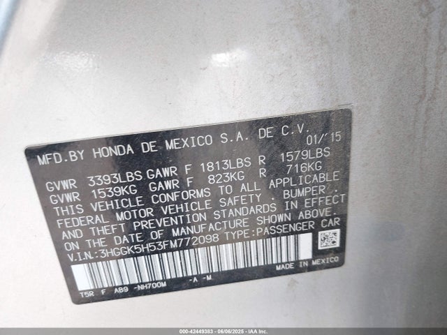 3HGGK5H53FM772098 Honda FIT LX
