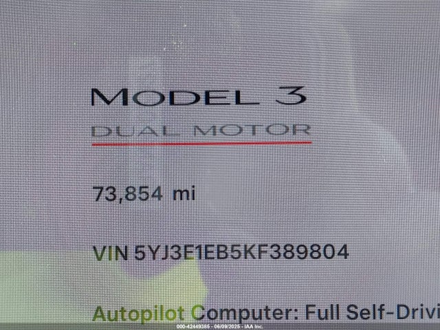 2019 TESLA MODEL 3 5YJ3E1EB5KF389804 Photo 6