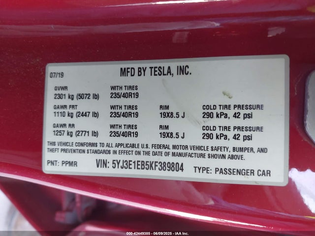 2019 TESLA MODEL 3 5YJ3E1EB5KF389804 Photo 8