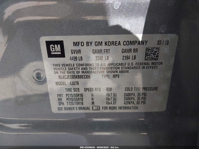 Buick luv: mfi, variable valve timing, alum, e85 max 2019 KL4CJESB5KB893306 Image 9