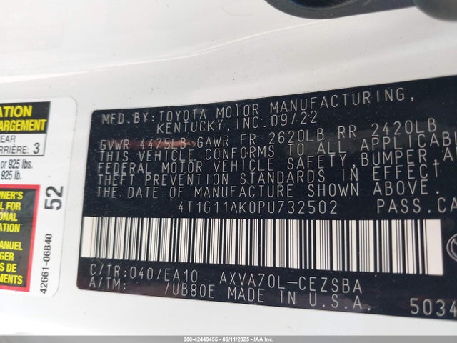 4T1G11AK0PU732502 Toyota a25a-fks