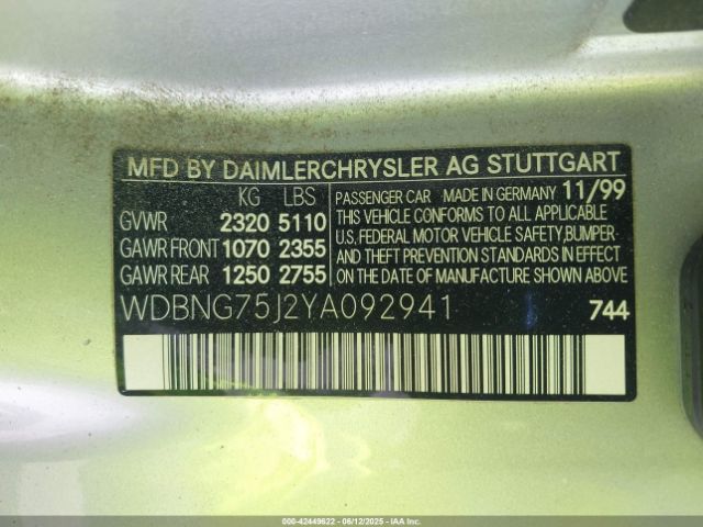2000 MERCEDES-BENZ S 500 WDBNG75J2YA092941 Photo 8