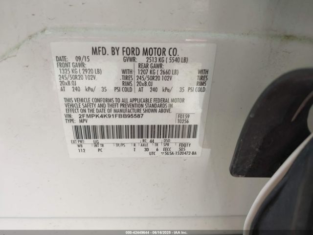 2015 FORD EDGE 2FMPK4K91FBB95587 Photo 8