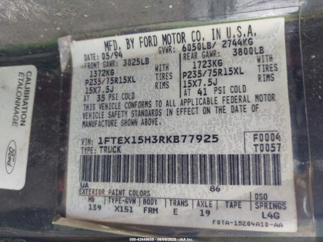 1994 FORD F150 1FTEX15H3RKB77925 Photo 8