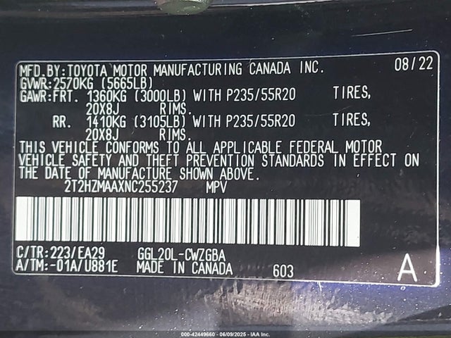 Продаж на аукціоні авто 2022 Lexus Rx 350, vin: 2T2HZMAAXNC255237, номер лоту: 42449660