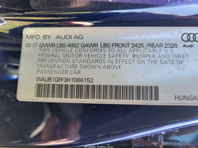 WAUB1GFF3H1066152 Audi S3 2.0t Premium Plus