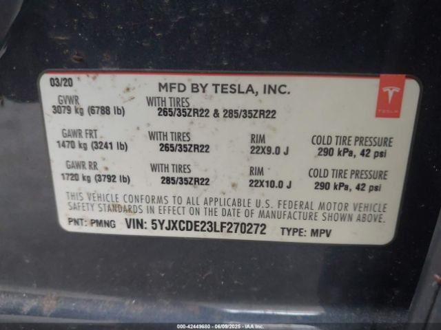 2020 TESLA MODEL X 5YJXCDE23LF270272 Photo 8