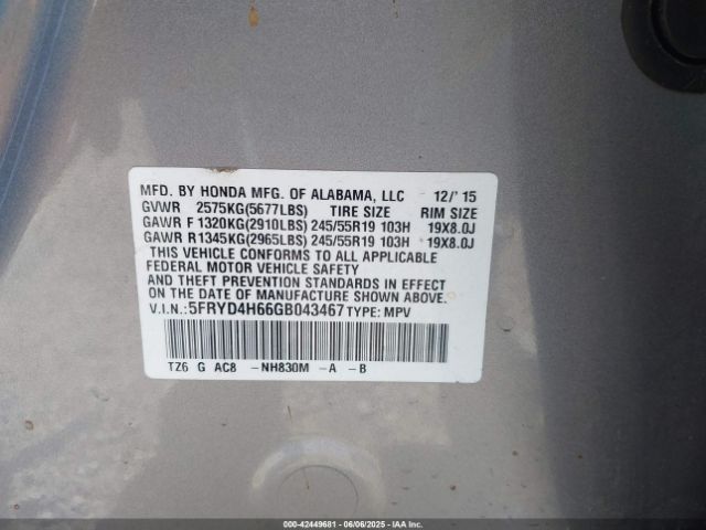 2016 ACURA MDX 5FRYD4H66GB043467 Photo 8