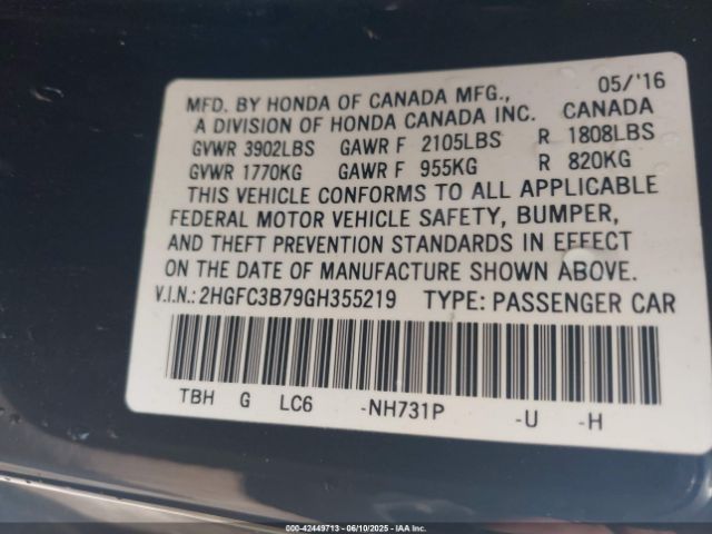 2016 HONDA CIVIC 2HGFC3B79GH355219 Photo 8