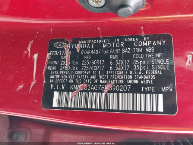 KM8JU3AG7EU890207 Hyundai TUCSON SE
