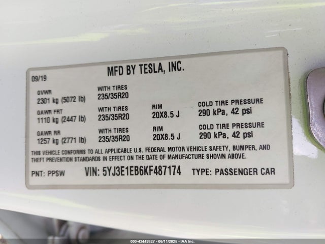 2019 TESLA MODEL 3 5YJ3E1EB6KF487174 Photo 8