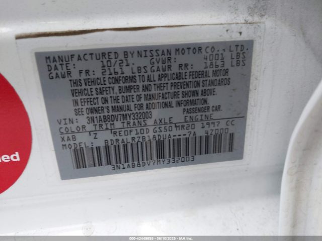 3N1AB8DV7MY332003 Nissan 2021
