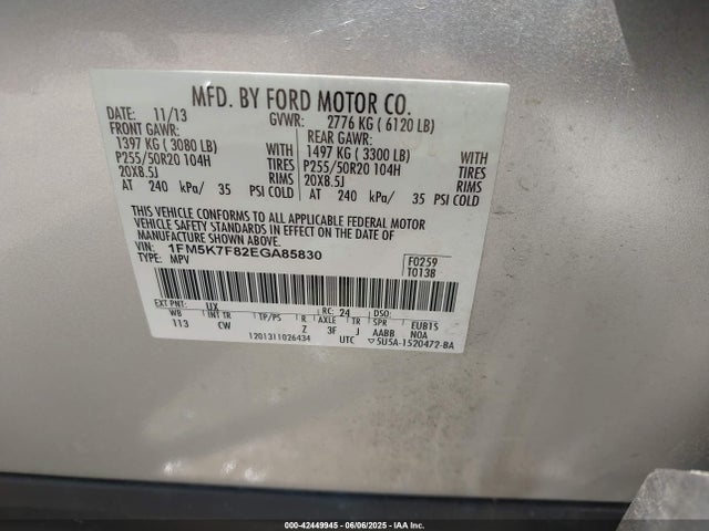 Ford Explorer 2014 1FM5K7F82EGA85830 Image 9