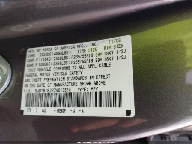 2007 ACURA RDX 5J8TB18237A013544 Photo 8