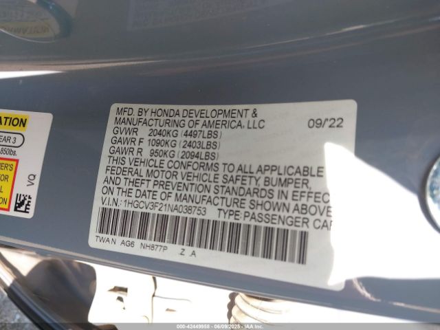 2022 HONDA ACCORD 1HGCV3F21NA038753 Photo 8