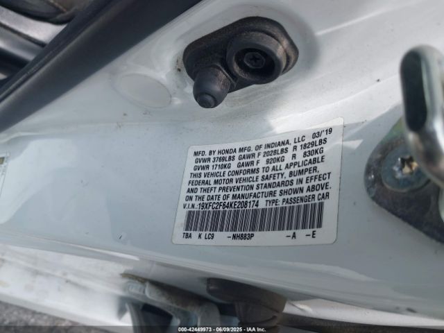 2019 HONDA CIVIC 19XFC2F64KE208174 Photo 8
