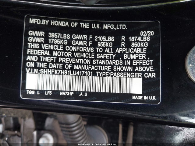 SHHFK7H91LU417101 Honda l15ba