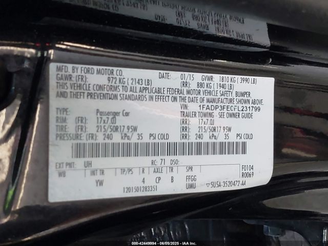 1FADP3FE0FL231799 Ford FOCUS SE