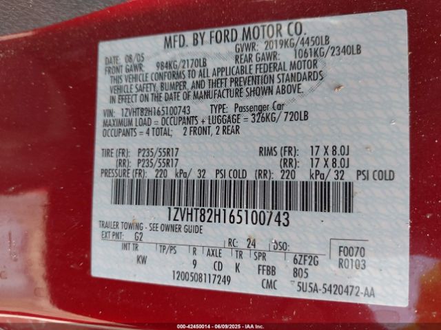 2006 FORD MUSTANG 1ZVHT82H165100743 Photo 8