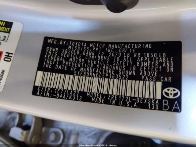2014 TOYOTA COROLLA 5YFBURHE0EP163522 Photo 8