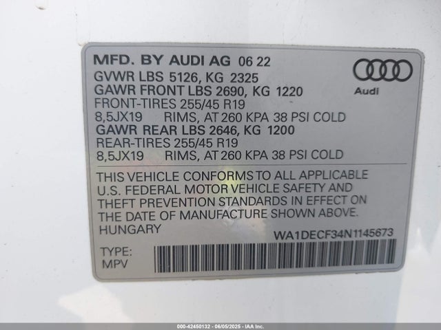 Audi 45 tfsi 2022 WA1DECF34N1145673 Image 9