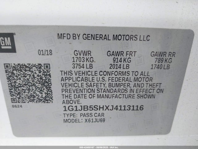 1G1JB5SHXJ4113116 Chevrolet Sonic Ls Auto