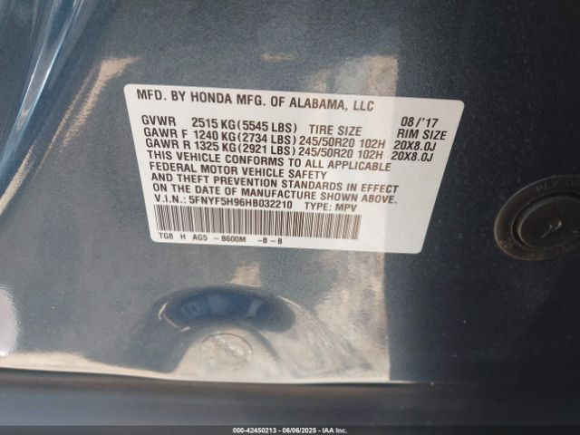 5FNYF5H96HB032210 Honda j35y6