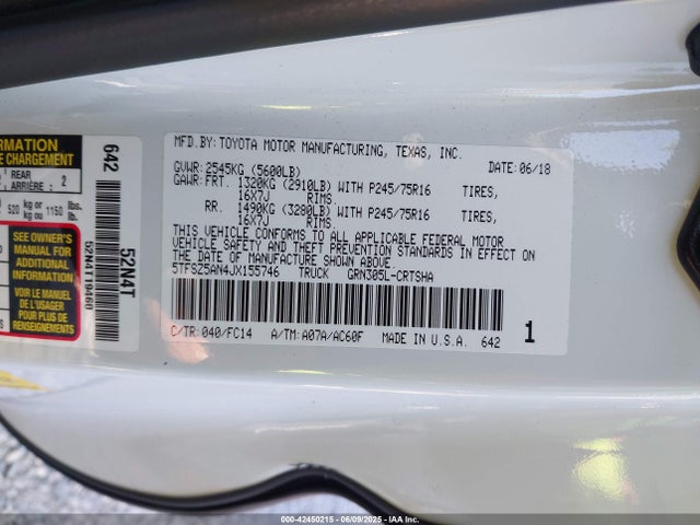 5TFSZ5AN4JX155746 Toyota 2gr-fks