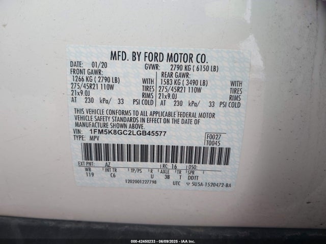 1FM5K8GC2LGB45577 Ford gtdi