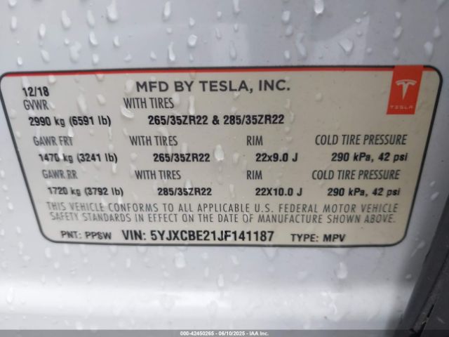 2018 TESLA MODEL X 5YJXCBE21JF141187 Photo 8