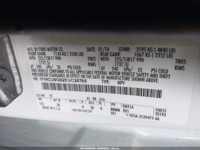 1FMCU9G92EUC28765 Ford ESCAPE SE