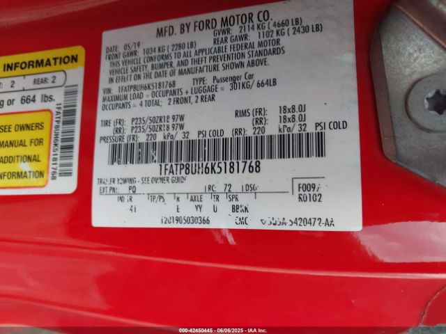 2019 FORD MUSTANG 1FATP8UH6K5181768 Photo 8