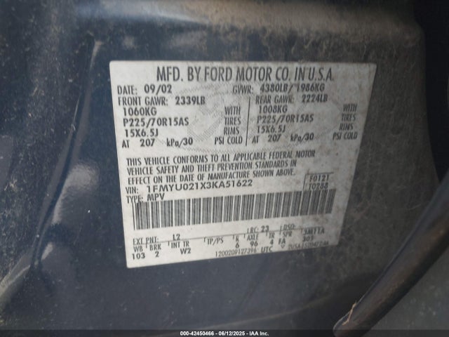 2003 Ford Escape Xls მანქანა იყიდება აუქციონზე, vin: 1FMYU021X3KA51622, აუქციონის ნომერი: 42450466