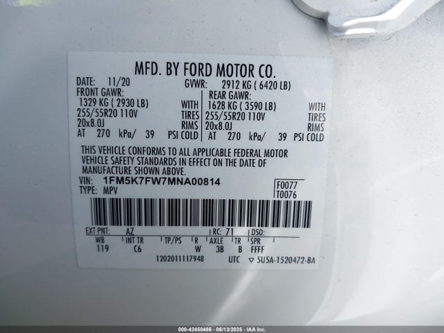 1FM5K7FW7MNA00814 Ford 2021