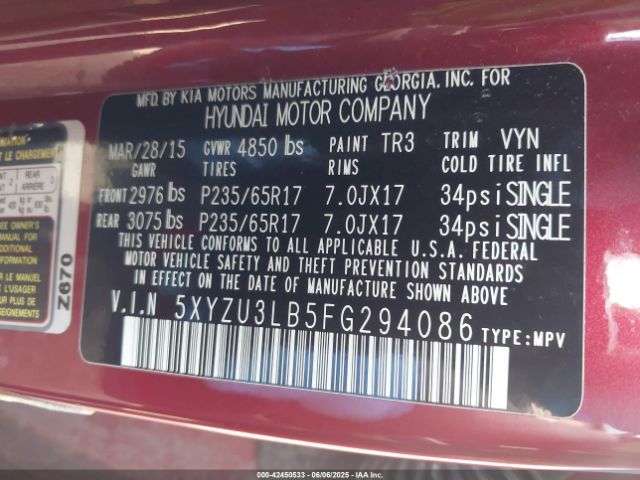 5XYZU3LB5FG294086 Hyundai dohc gdi theta ii