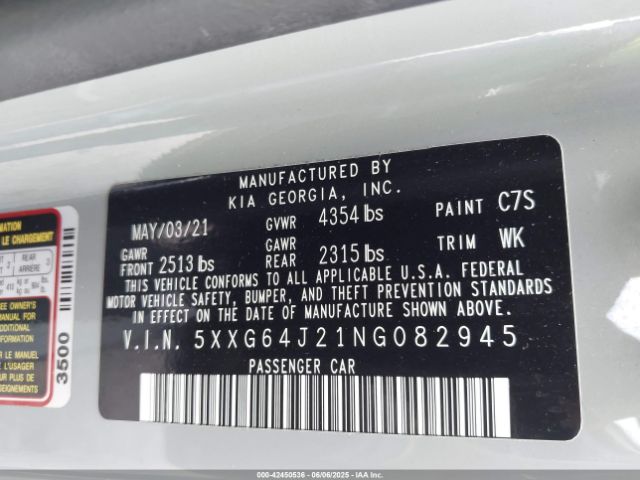 2022 KIA K5 5XXG64J21NG082945 Photo 8