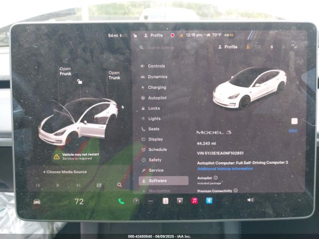 5YJ3E1EA0NF102851 Tesla MODEL 3