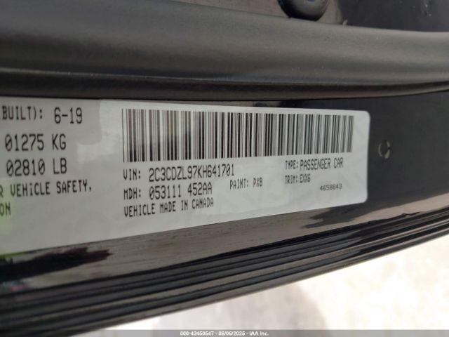 2C3CDZL97KH641701 Dodge Challenger Srt Hellcat Redeye Widebody