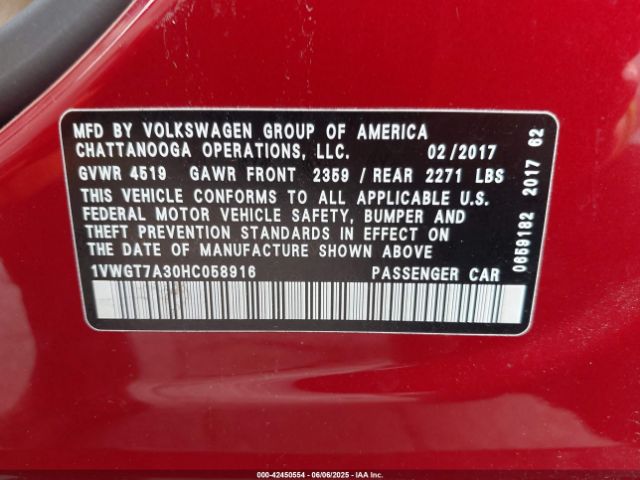 2017 VOLKSWAGEN PASSAT 1VWGT7A30HC058916 Photo 8
