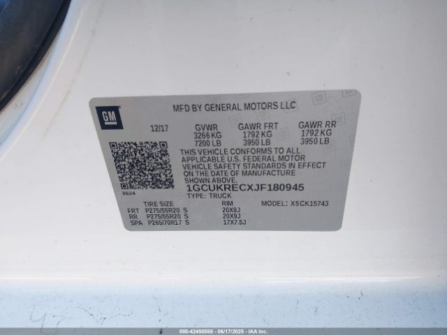 1GCUKRECXJF180945 Chevrolet l83 - sidi: spark ignited direct injection, vvt: variable valve timing, afm, e85 max, alum
