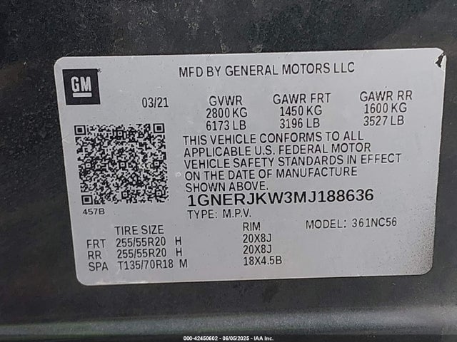 1GNERJKW3MJ188636 Chevrolet lfy
