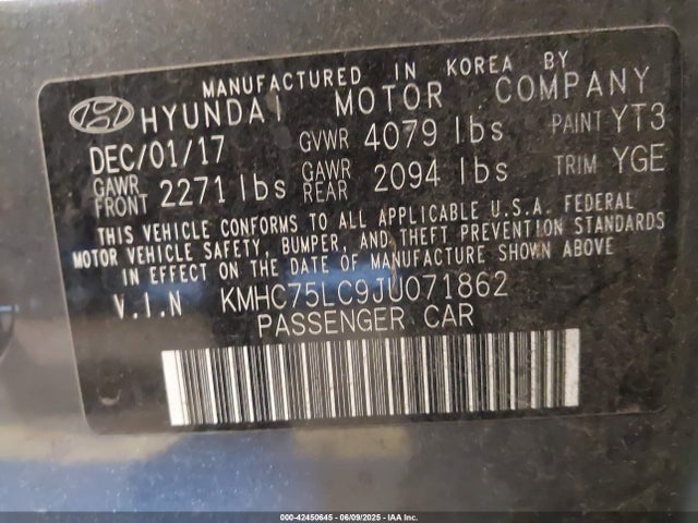 KMHC75LC9JU071862 Hyundai 2018