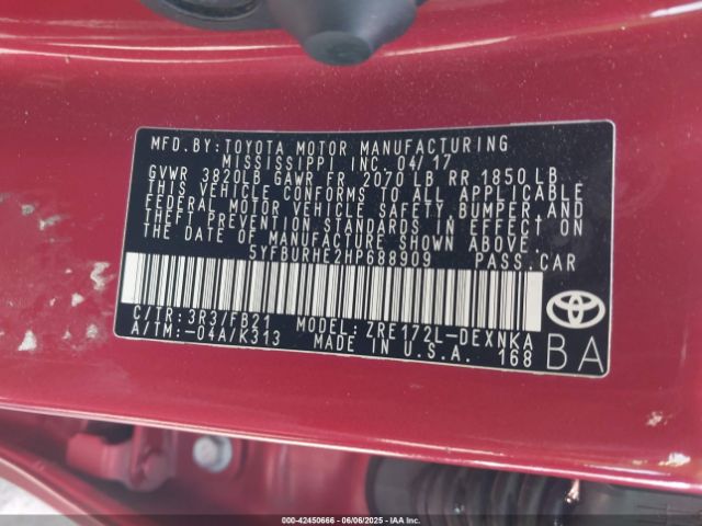 5YFBURHE2HP688909 Toyota COROLLA LE