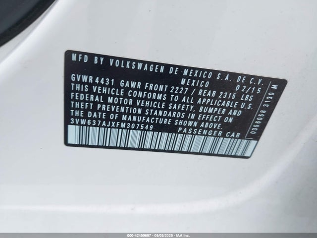 3VW637AJXFM307549 Volkswagen 2015
