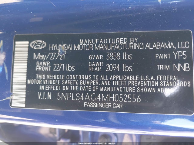 5NPLS4AG4MH052556 Hyundai mpi nu pe