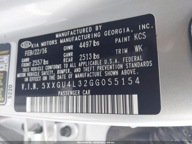 5XXGU4L32GG055154 KIA OPTIMA EX