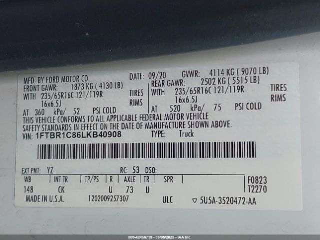 1FTBR1C86LKB40908 Ford Transit-250