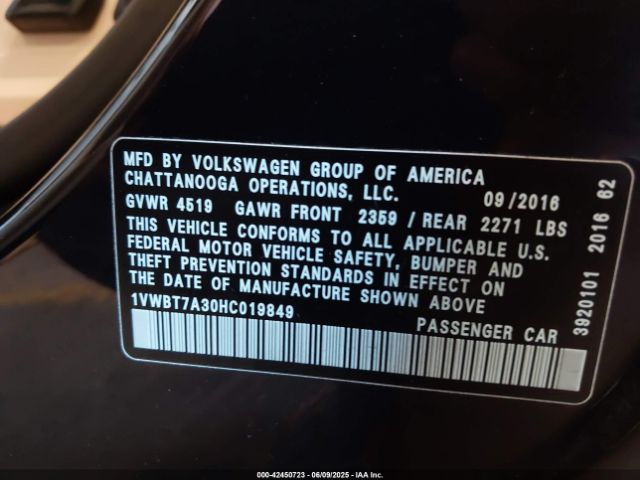 2017 VOLKSWAGEN PASSAT 1VWBT7A30HC019849 Photo 8