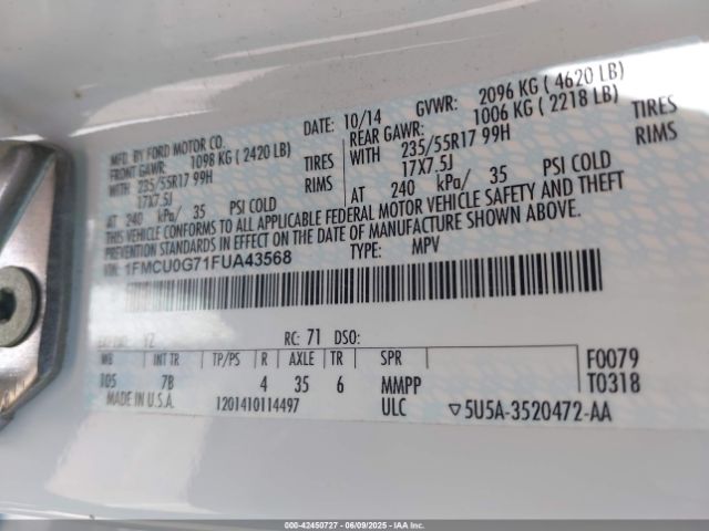 1FMCU0G71FUA43568 Ford ESCAPE SE